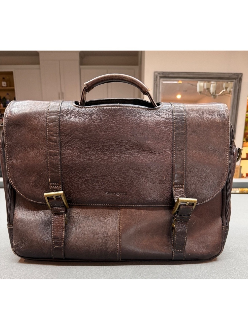 Samsonite Brown Leather Briefcase with Multiple Compartments
